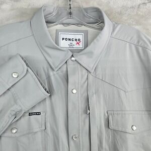 PONCHO Mens XXL Regular Fit Pearl Snap Front Western Shirt Gray Peformance